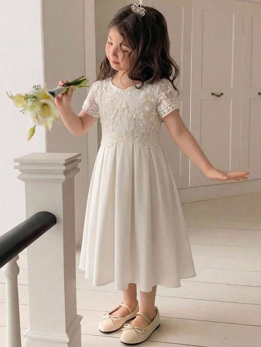 Dazy Kids 女孩夏季宽松休闲度假风中长连衣裙太阳裙 - 白色 - 查看 1