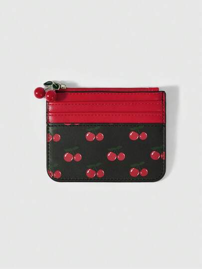 ROMWE Kawaii Cherry Print Card Holder & Coin Purse