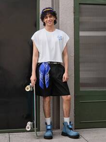 Open Phase Summer English Alphabet Print Short Men T-Shirt - White - View 5