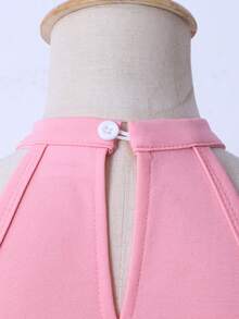 女童甜美公主风粉色吊带连衣裙，春夏无袖连衣裙，饰有3D玫瑰花，适合生日派对、聚会等场合 - 粉色 - 查看 4