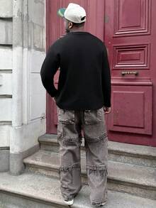 Heavens Edit ANDREILEE 男士休闲宽松套头毛衣，轻薄圆领长袖针织衫，印花图案，适合春、秋、冬三季穿着。 - 黑色 - 查看 2