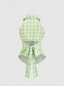 Sweetra Áo hai dây kẻ caro xanh lá cây cho nữ, kiểu dáng ôm sát, có dây buộc eo phía sau, thích hợp cho mùa xuân/hè. - màu xanh lá - Xem 2