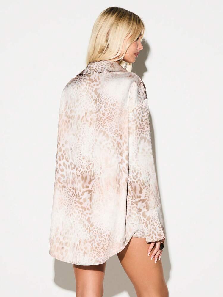KIZN Leopard Print Button Down Cover Up Shirt