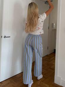 DAZY Animal Polka Dot Print Top & Striped Loose Pajama Pants Women Sleepwear Set - White - View 2