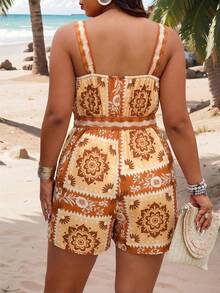 SHEIN LUNE Plus Size Women Random Print Jumpsuit - Multicolor - View 2