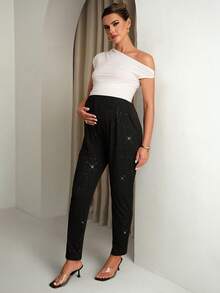 MaterniChic Quần dài thường ngày có túi và cạp điều chỉnh được, phù hợp cho phụ nữ mang thai. - màu đen - Xem 4