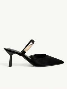 CUCCOO CHICEST 女士7.2厘米金属扣尖头细高跟绒面革黑色棕色穆勒鞋，通勤、工作、约会、日常百搭套脚鞋 - 黑色 - 查看 3