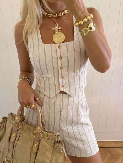 SHEIN EZwear 条纹针织女式商务套装