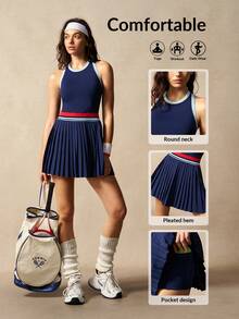 VARSIVA Women's Striped Pleated Hem Racerback Sports Dress - Multicolor - View 11