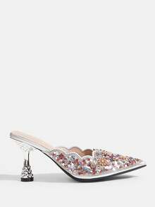 CUCCOO TILAWA Women's Fashion Party Pointed Toe Stiletto Heel Rhinestone Pumps For Christmas Valentine's Day - Dark Grey - View 2