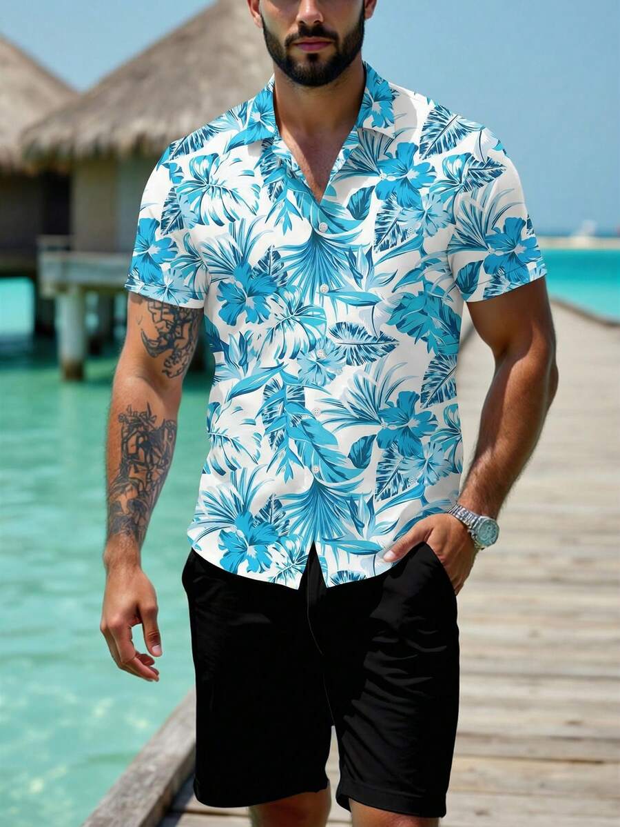 Manfinity RSRT Men's Tropical Print Casual Vacation Shirt, Holiday - Multicolor - View 1