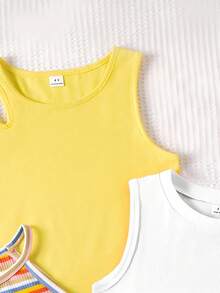 SHEIN 4pcs Young Girl Casual Versatile Daily Wear Tops - Multicolor - View 5