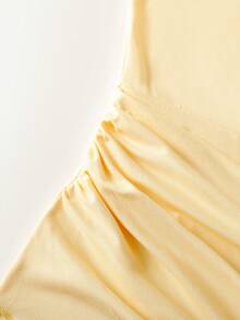 Qadelle Women's Solid Color 3D Floral Decor Pleated Design Halter Mini Dress - Yellow - View 8