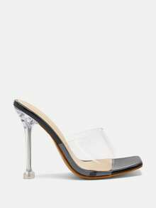 Glitzique Women's Clear Peep Toe Mules Sandals For Summer And Spring, Breathable And Comfortable - Black - View 5
