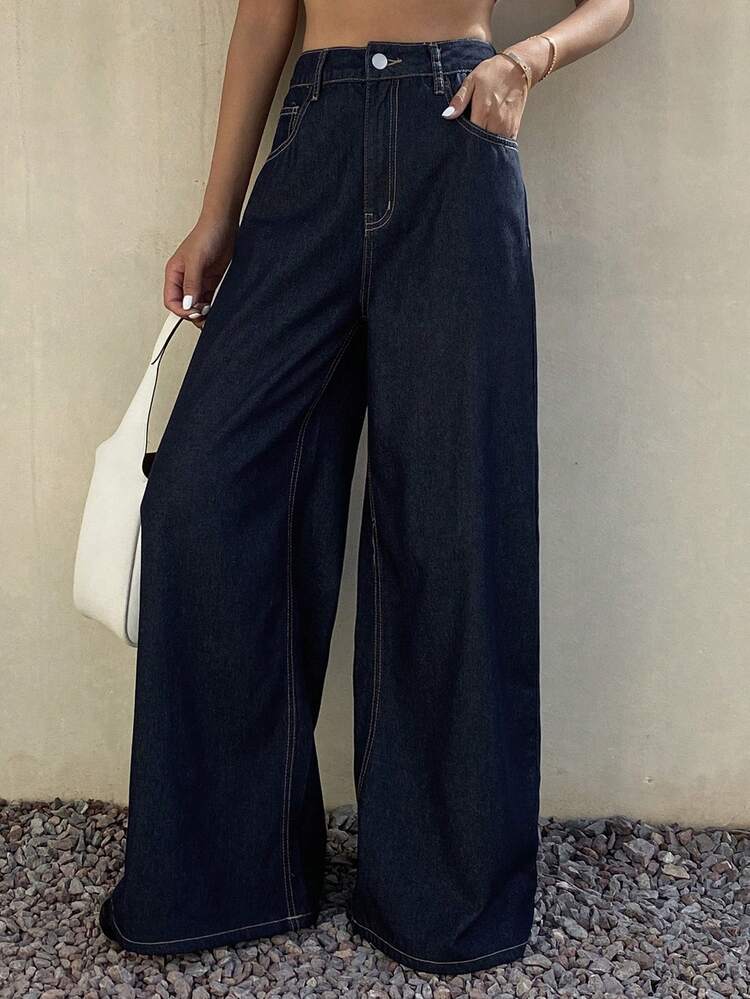 Women's Casual Everyday Commute Minimalist High Waist Loose Wide Leg Jeans
