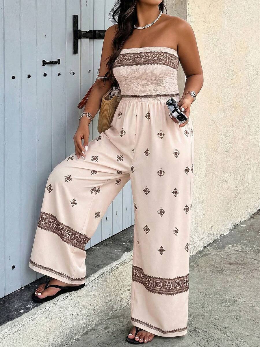SHEIN LUNE Plus Size Retro Loose Women's Printed Camisole Jumpsuit, Summer - Multicolor - View 1
