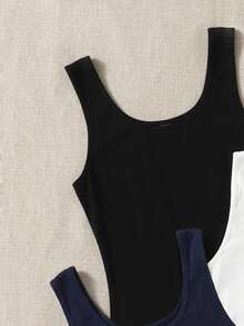 SHEIN EZwear 夏季三件套纯色背心女式吊带背心女式吊带衫女式基础款上衣女式夏季上衣女式棉质上衣 - 彩色 - 查看 4