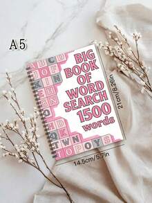 1 PC "Big Book Of Word Search 1500 Word" Vocabulary Fill-In-The-Blank Notebook, Pink Letter Notebook Suitable For Office Work And Study Meeting Minutes Daily Memos Journaling Organizing Inspiration - multicolor - View 6