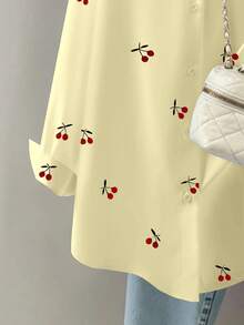 Resyla Chemise décontractée à simple boutonnage avec imprimé cerises, polyvalente pour un port quotidien, été - Multicolore - Voir 4