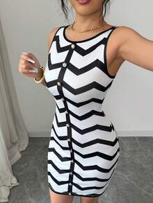 Elenzga Women's Casual Sleeveless Fitted Striped Mini Dress, Summer - Multicolor - View 3