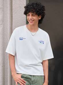 Open Phase 男士休闲字母图案圆领短袖T恤，夏季 - 白色 - 查看 3