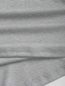 Sweetra 街头风女式半开襟蕾丝边纯色短袖T恤 - 淺灰色 - 查看 4