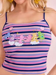 SHEIN X Care Bears Áo camisole nữ in họa tiết hoạt hình kẻ sọc, kiểu dáng thường ngày, đa năng. - Màu tím - Xem 7