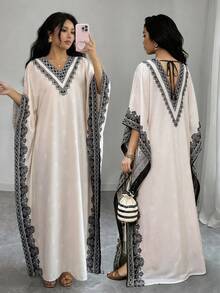 Elenzga Elegant Vintage Vacation Style Dress For Women With Lace Trim Detail On The Back - Multicolor - View 1