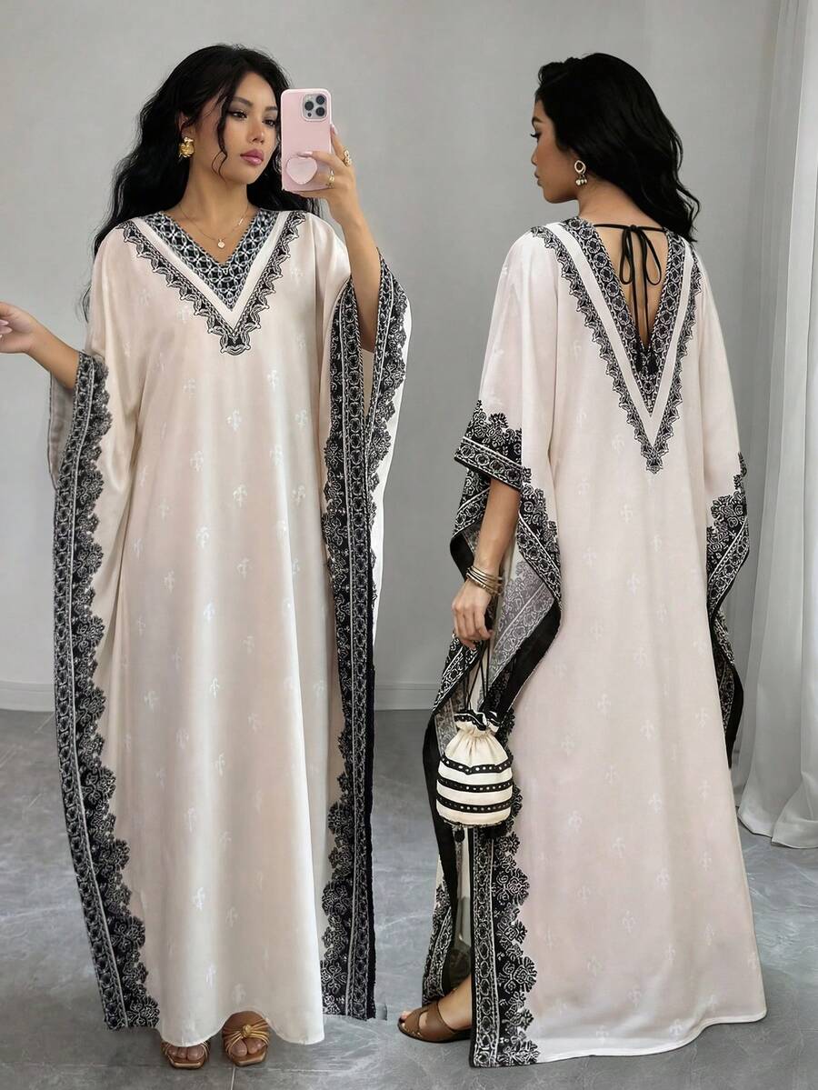 Elenzga Elegant Vintage Vacation Style Dress For Women With Lace Trim Detail On The Back - Multicolor - View 1
