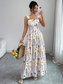 GlowEve 女士夏季印花度假风吊带连衣裙，收腰A字优雅连衣裙，适合日常外出穿着 - 彩色 - 查看 4