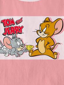 TOM & JERRY X SHEIN Áo thun ngắn tay in hình hoạt hình dành cho bé gái - trắng - Xem 4