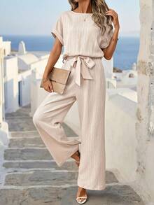 SHEIN Clasi Mono de punto con recorte hueco que afina la cintura, adecuado para uso diario casual o vacaciones - Caqui - Ver 8