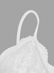 Sweetra Plus Size Women Lace Patchwork Ruffle Elegant Vintage Cute Bodycon Ruffle Camisole - White - View 3