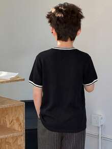 DAZY Tween-Jungen Lässig Kontrast Saum Kurzarm T-Shirt, Sommer - Schwarz - Übersicht 5