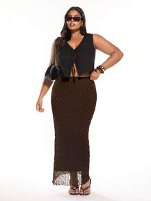 SHEIN EZwear Hơn Cao eo Chất rắn Váy bút chì - Cà phê nâu - Xem 10