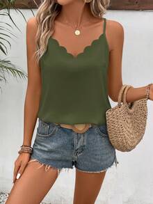 SHEIN Frenchy Regata listrada fina com acabamento em vieira - Verde Azeitona - Ver 6