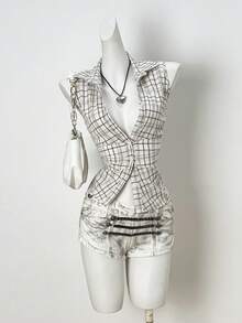 Flirla Women's Sexy Chic Minimalist Plaid Shirt, Suitable For Commuting In Summer - Apricot - View 1
