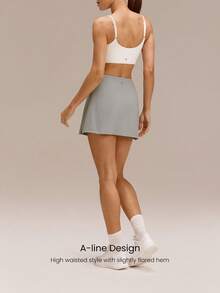 GLOWMODE 球场自信收腹侧开衩下摆内置短裤防滑A字迷你网球裙网球高尔夫匹克球日常休闲装 - 灰色 - 查看 6