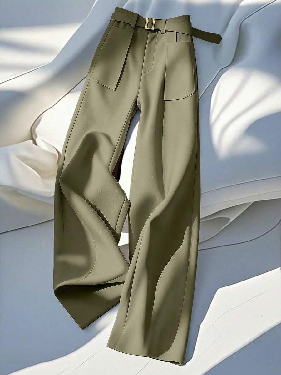 GlowEve CURVE Quần ống rộng nữ mùa hè kiểu dáng thường ngày có thắt lưng, phù hợp cho công sở, đi làm, mặc hàng ngày thời trang, dự tiệc và hẹn hò. - màu xanh lá - Xem 1