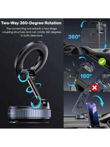 2026 New Adjustable & Foldable Large Suction Cup Magnetic Car Phone Holder, N52 Strong Magnet, 360° Rotation, Dashboard Vacuum Suction Cup Installation, Suitable For Bathroom Tiles, Glass Surfaces, ABS Material, Round, Fashionable Design | Father's Day/Valentine's Day (Note: Only Supports Installation On Smooth Surfaces) - Multicolor - View 5