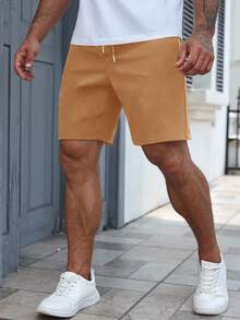 VIVINTIMO Casual Fashion Versatile Solid Color Drawstring Loose Men's Shorts, Holiday - Khaki - View 2