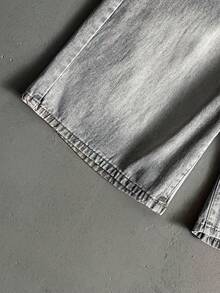 StoneGrade Men's Straight Leg Embroidered Denim Shorts Shorts With Vintage Written On Them For Men - Light Grey - View 7