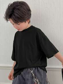 DAZY Kaos Lengan Pendek Polos Kasual untuk Anak Laki-laki Usia 8-12 Tahun, Musim Panas - Hitam - View 6