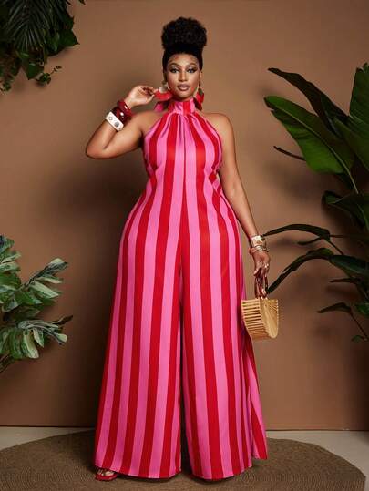 Maweii 大码无袖露背多巴胺印花连体衣，甜美时尚