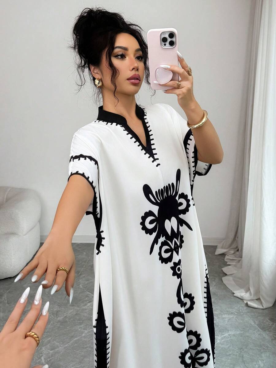 Selianne Elegant Romantic Floral Batwing Dress For Vacation Wrap Around Dresses For Ladies Women's Talk Dress Zanzea Dress For Women Wow Dress Casual Dresses For Women White Caftan Dress Long Dresses Printed Dresses New Arrival Dress Causal Dresses For Women Summer Graphic Dress Zanea Dress For Woman Yisikado Dress Latest Dress Kaftan Dress For Women Loose Fit Tunic Dress Oversized Bohemian Dress White Dress Black Print - Apricot - View 1