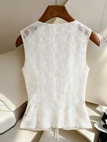 Franclia Women's Summer French Style Commuter Lace-Up Vest - Apricot - View 2