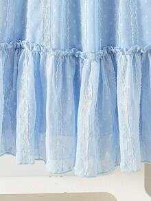 SHEIN Vintaside Kids Đầm công chúa hai lớp thanh lịch cho bé gái, cổ bèo nhún, tay áo cánh hoa, thêu jacquard, thích hợp cho kỳ nghỉ, du lịch, tiệc tùng. - Màu xanh lam - Xem 10