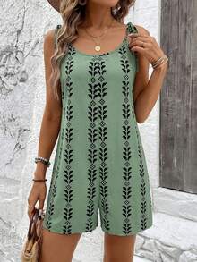 SHEIN LUNE Women's Casual Geometric Print Jumpsuit - Green - View 1