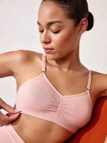 SHEIN 1件帶褶皺細節的無線胸罩 - 粉色 - 查看 3