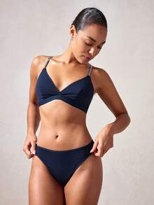 2 件套女士内衣套装，无钢圈文胸，配闪亮肩带 - 藍色 - 查看 6